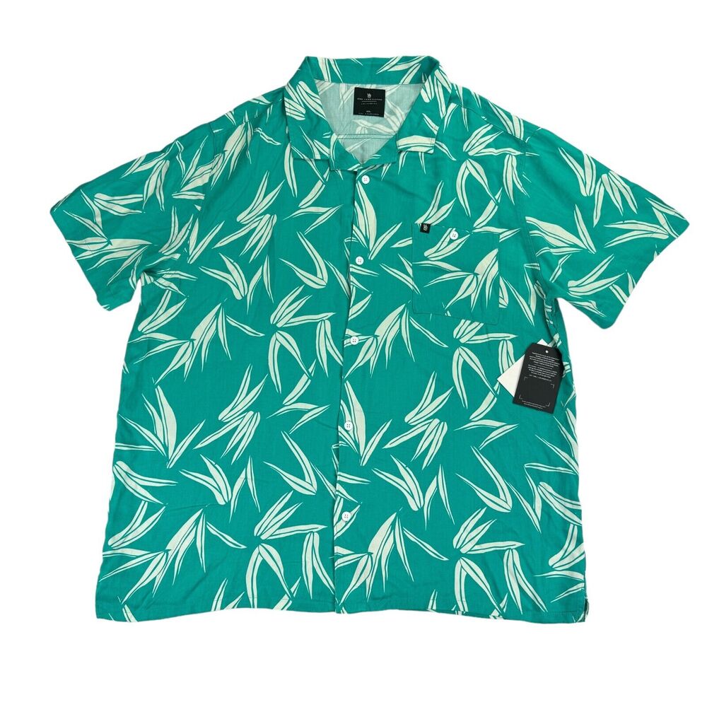 Junk Food Clothing Mens Coal Short Sleeve Woven Camp Button Down Shirt Green 2XL